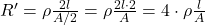 R' = \rho \frac{2l}{A/2} = \rho \frac{2l \cdot 2}{A} = 4 \cdot \rho \frac{l}{A}