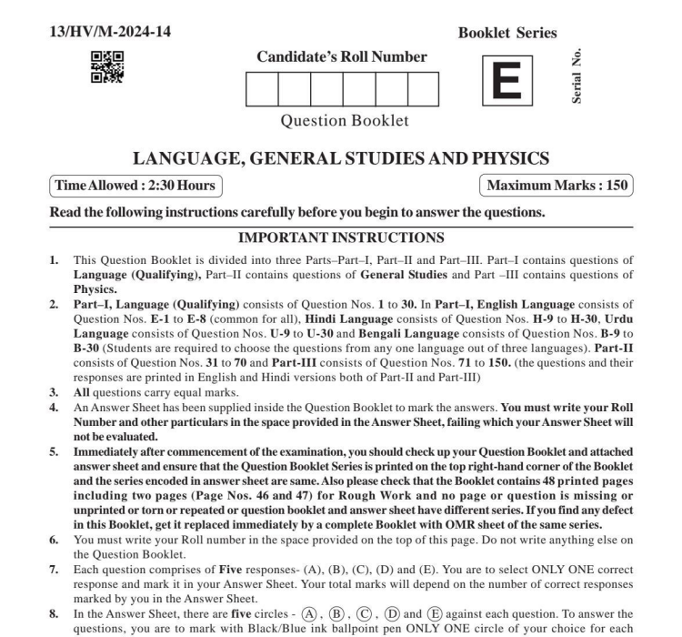 PSC TRE 3.0 PGT Physics Question Paper