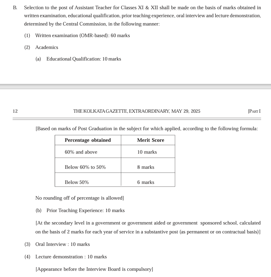 Selection Process for West Bengal PGT Physics