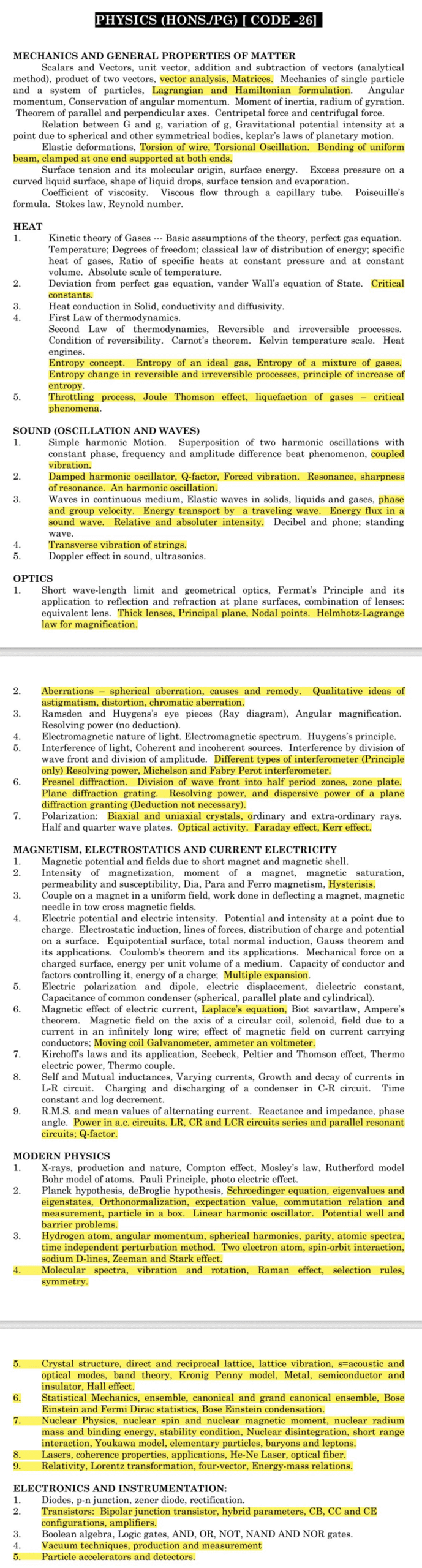 Syllabus for West Bengal PGT Physics Exam