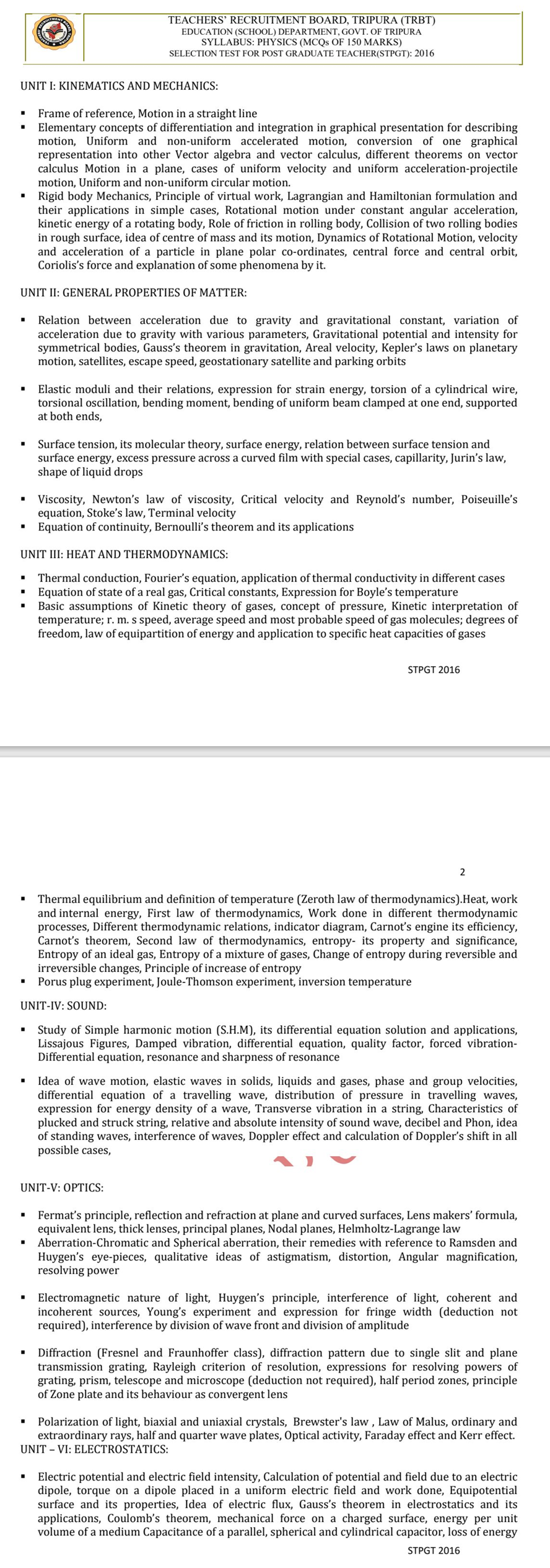 Tripura PGT Physics Syllabus (1)