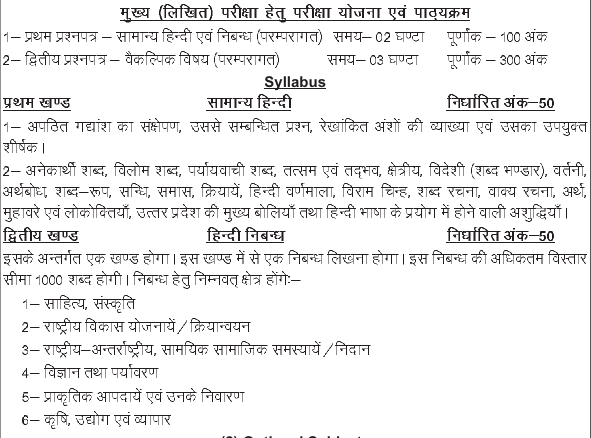 UP GIC Physics Mains Syllabus (General Hindi & Essay)