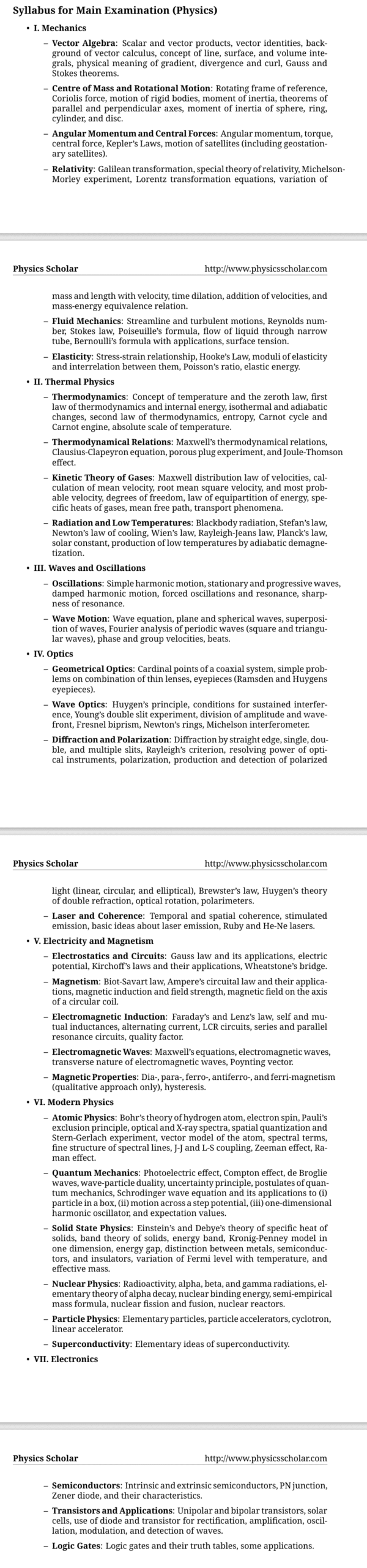 UP GIC Physics Lecturer Syllabus