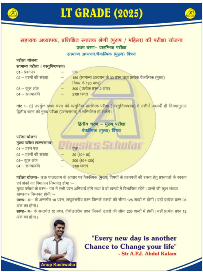 UP LT Grade Science Teacher New Exam Pattern [Pre + Mains]