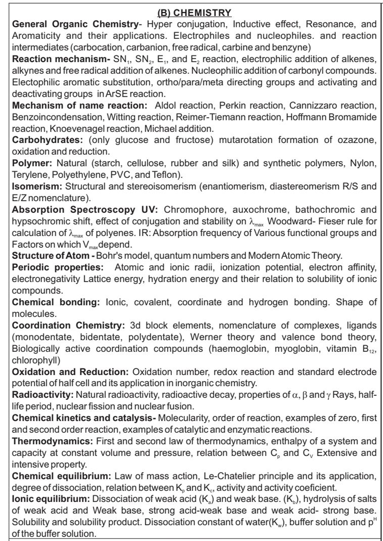 UP LT Grade Science Syllabus [Chemistry]