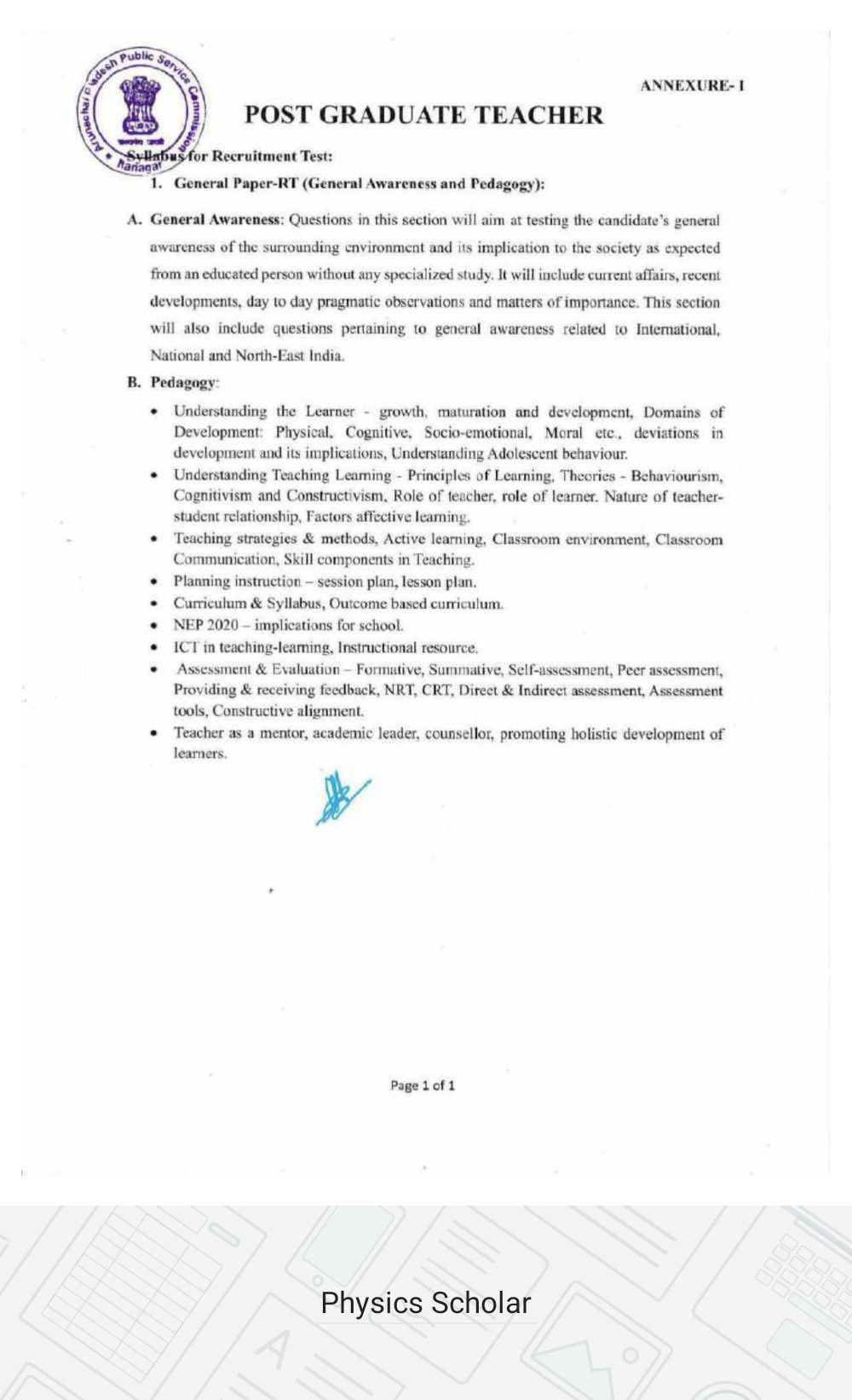 APPSC PGT Paper (I): General Awareness & Pedagogy Syllabus